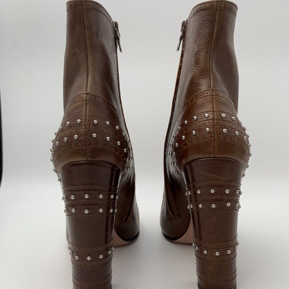 Prada Tamna Studded Ankle Boots Size 41 Hazelnut Brown NWT - Picture 2 of 7